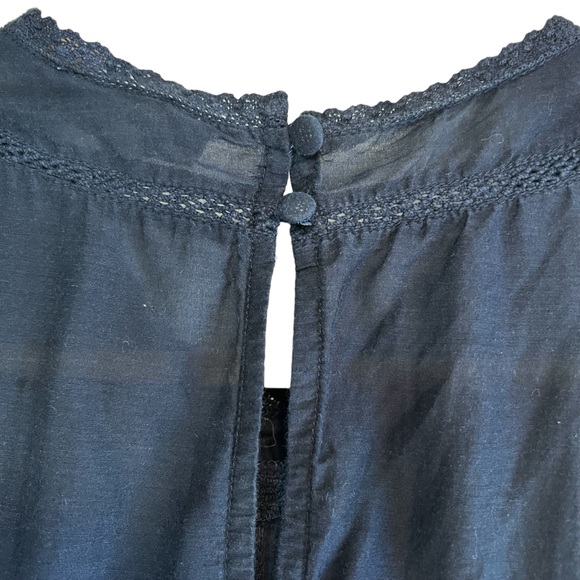 Reiss silk blend navy embroidered ruffle lightweight blouse. - Picture 12 of 16